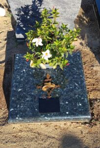 Plaque funéraire avec fleurs blanches